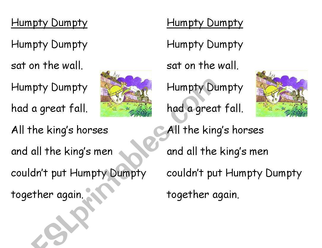 Humpty Dumpty - ESL worksheet by scteach