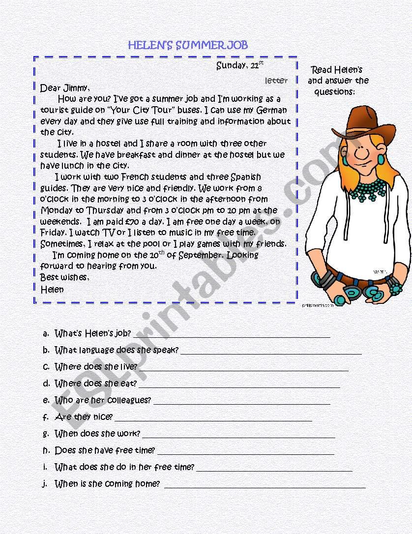 Helens summer job worksheet