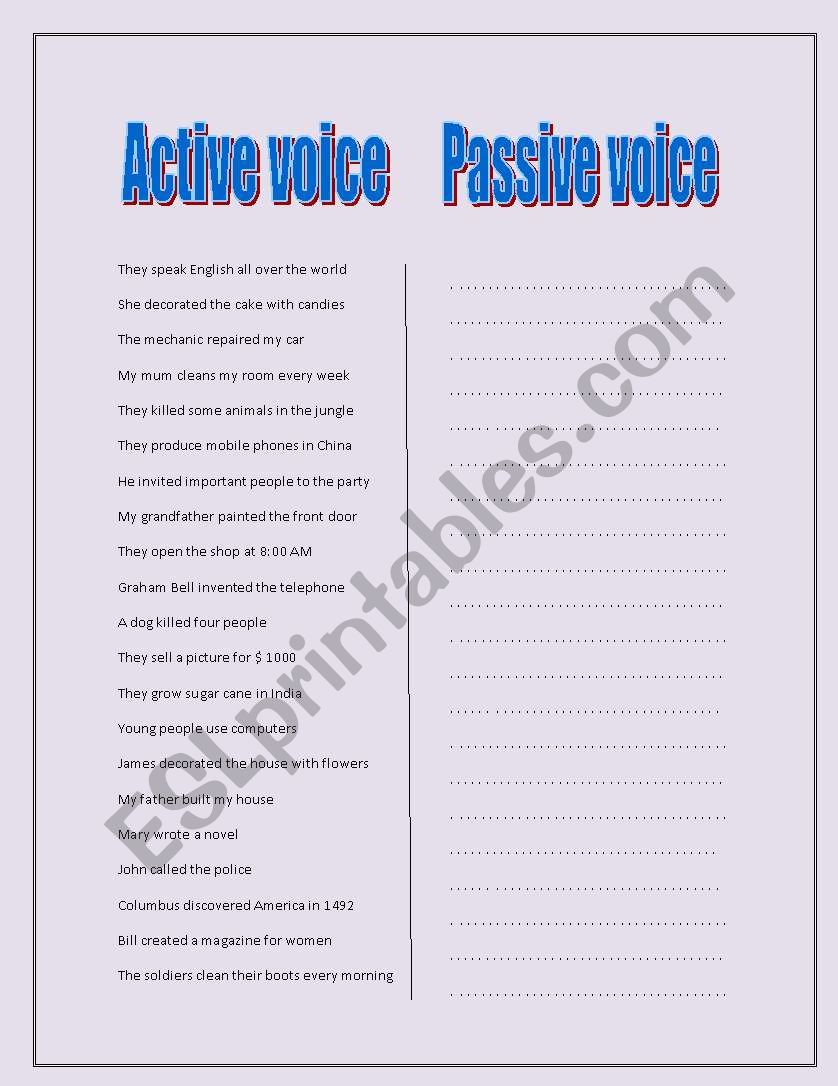 Active and passive voice  worksheet
