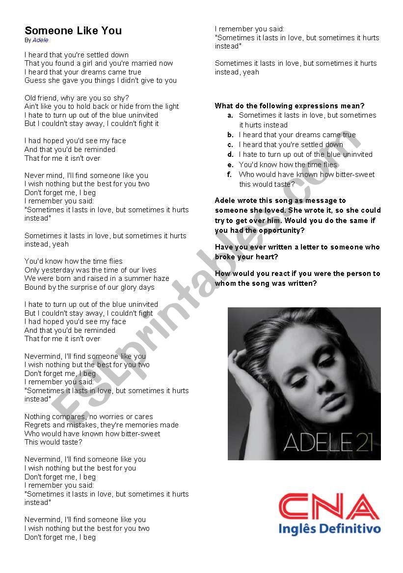 Someone like you - Adele - Second Conditional