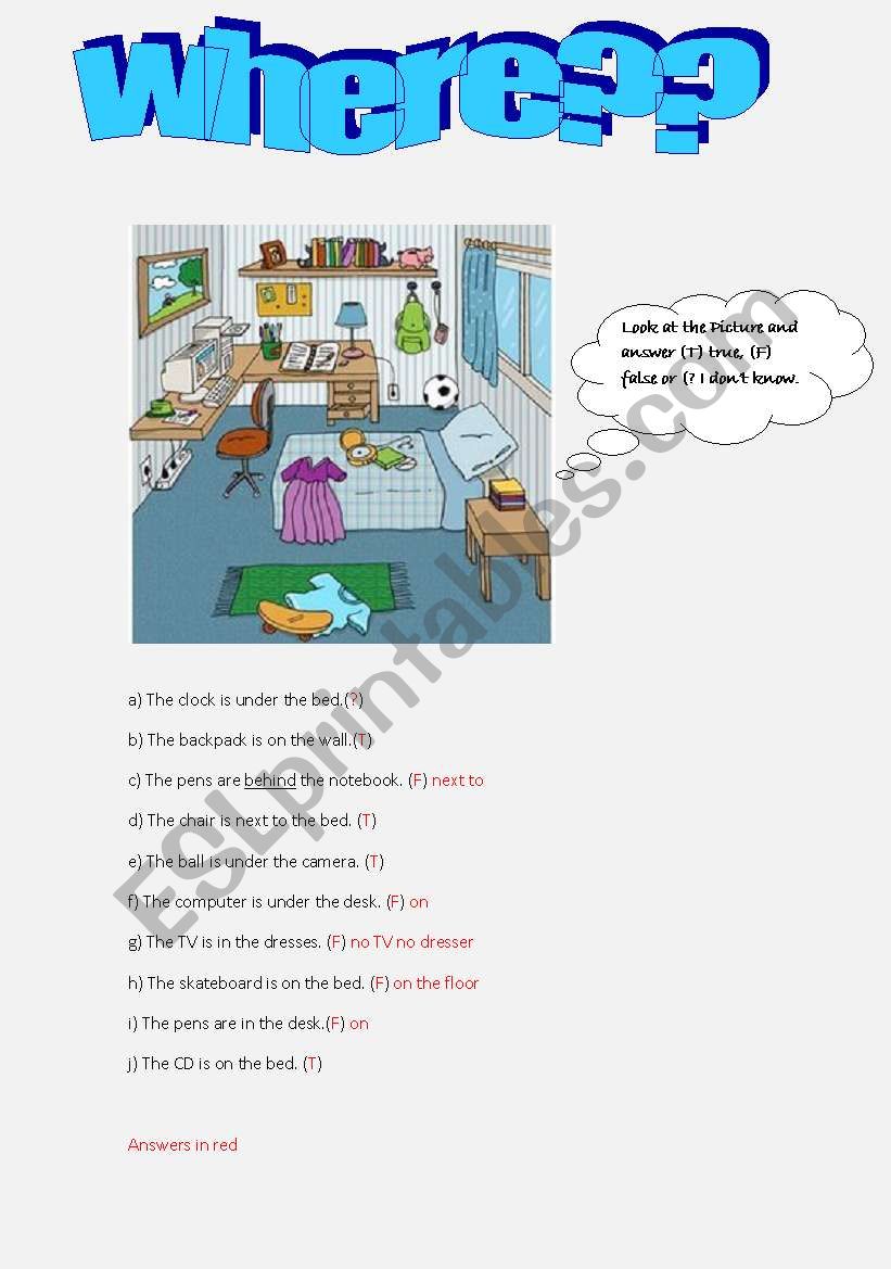 Prepositions of places worksheet
