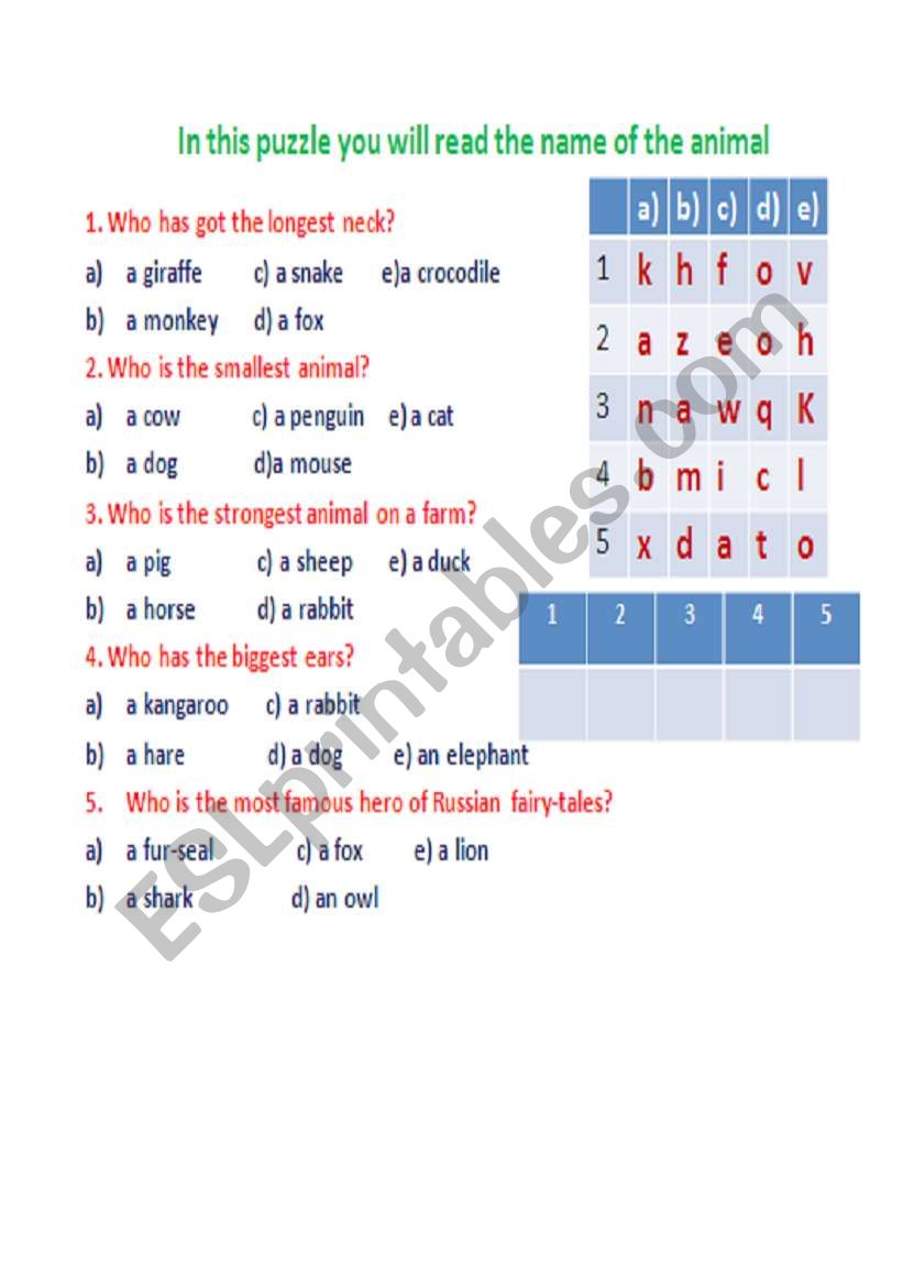 Find the animal worksheet