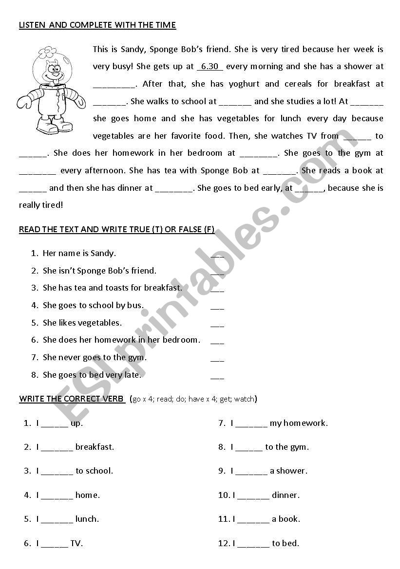 routine worksheet