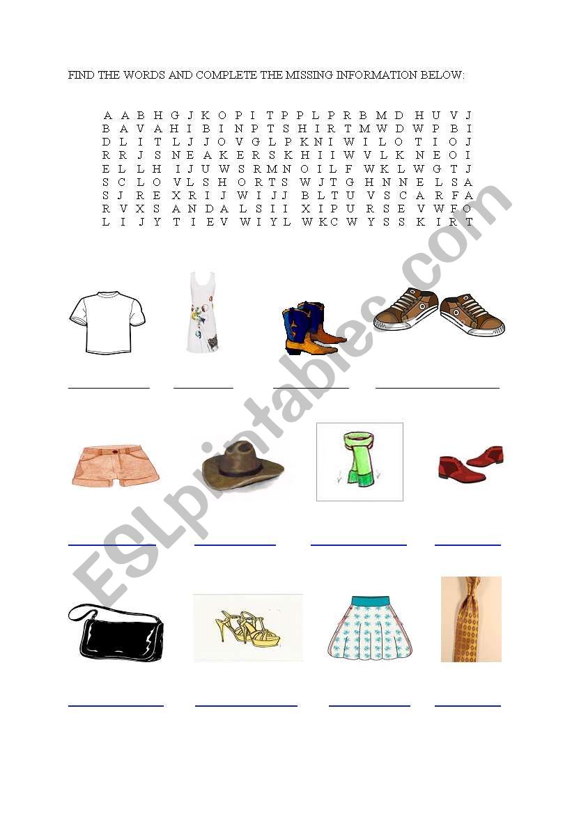 Clothing exercise worksheet