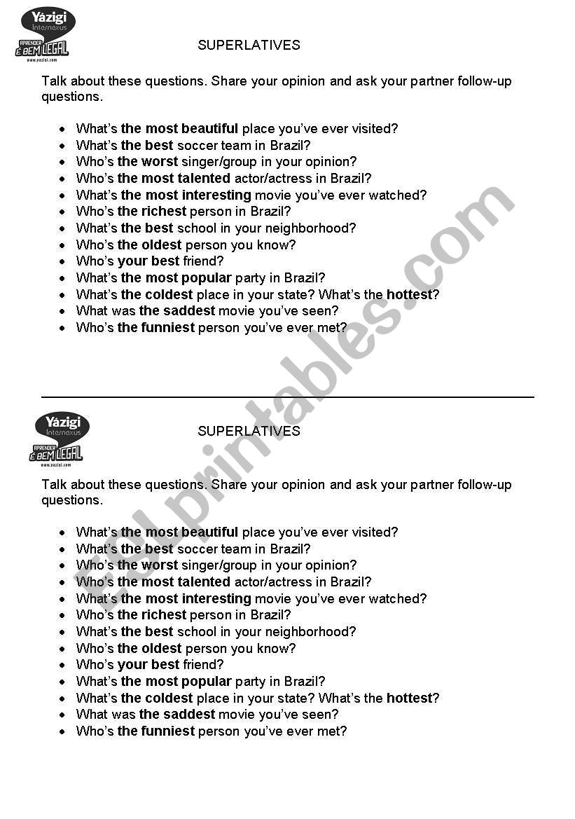 SUPERLATIVES worksheet