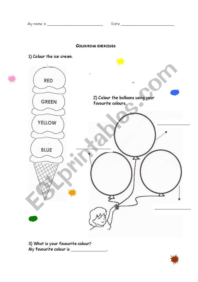 Colouring exercises worksheet