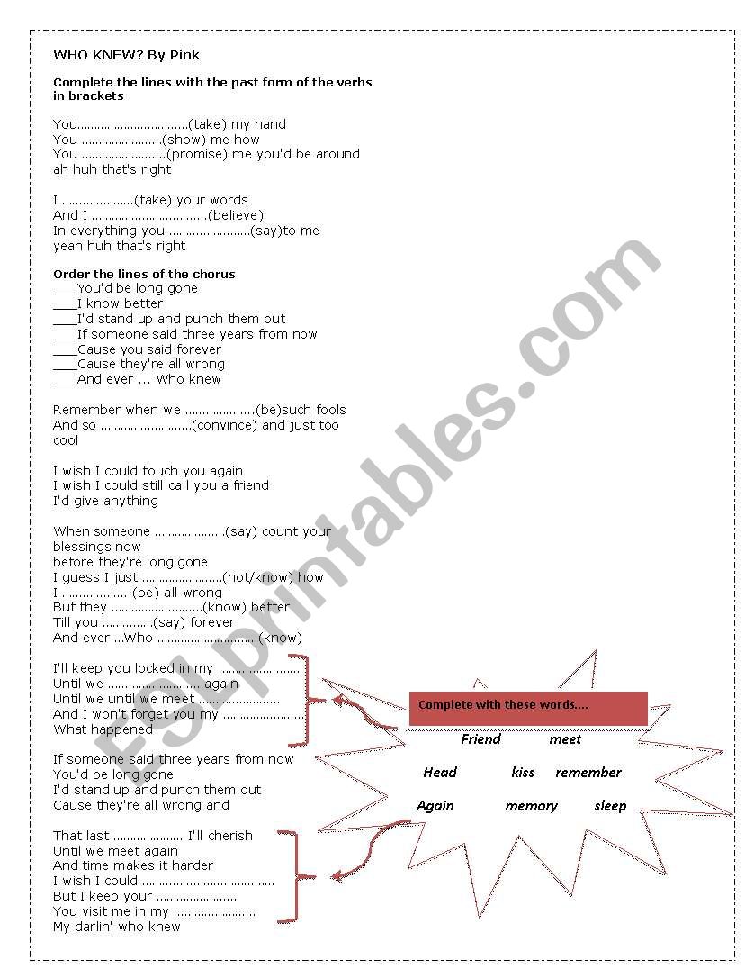  pink who knew  worksheet