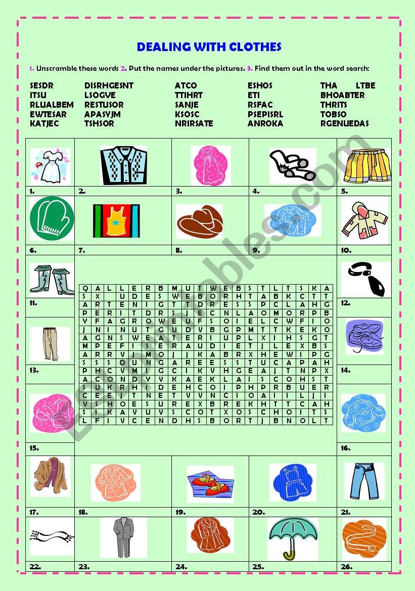 Dealing with clothes worksheet
