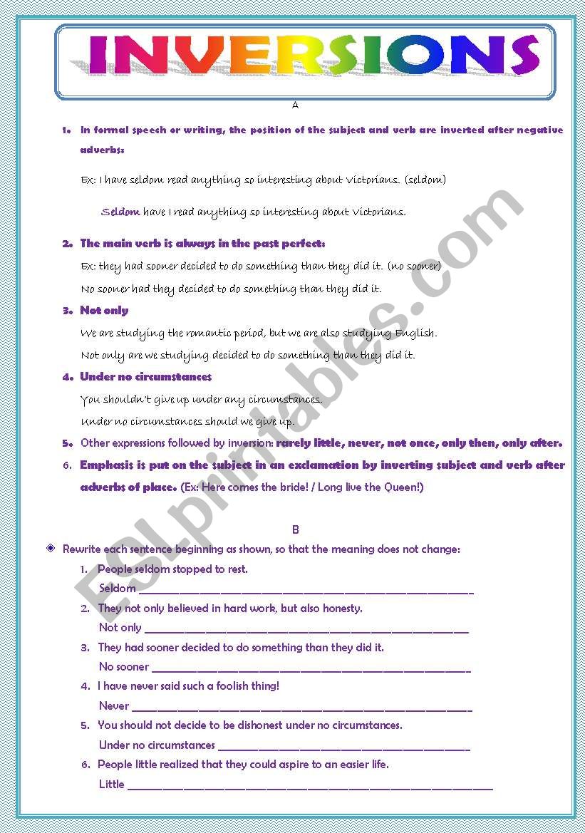 INVERSIONS worksheet