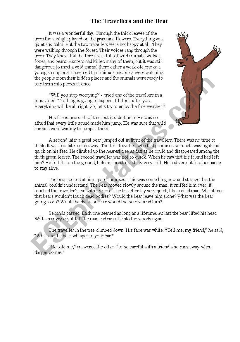The Travellers and the Bear worksheet