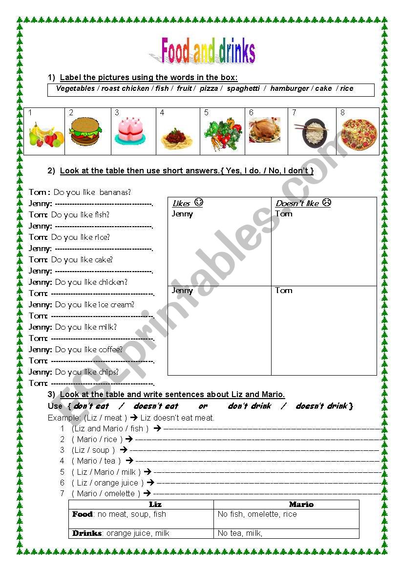 Food and drinks likes worksheet