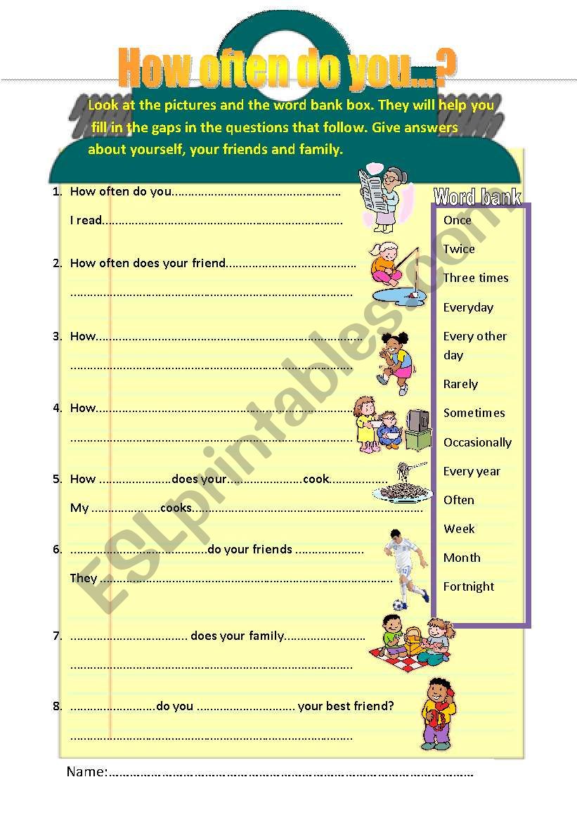 how often do you....? worksheet