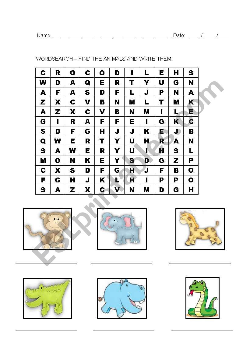 Animals worksheet