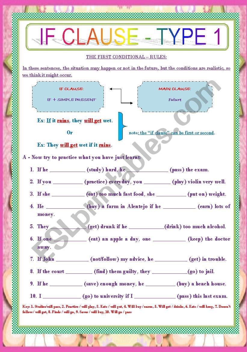 IF CLAUSE - TYPE 1 worksheet