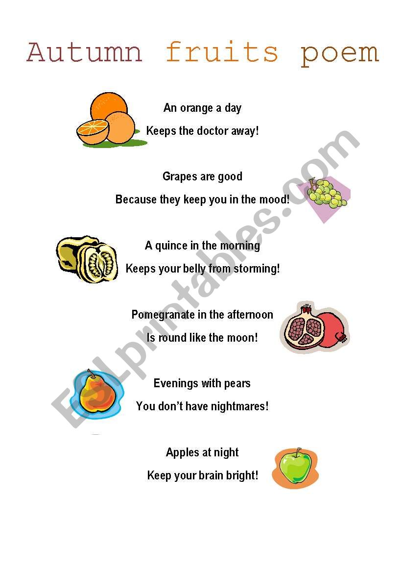 Autumn fruits poem worksheet