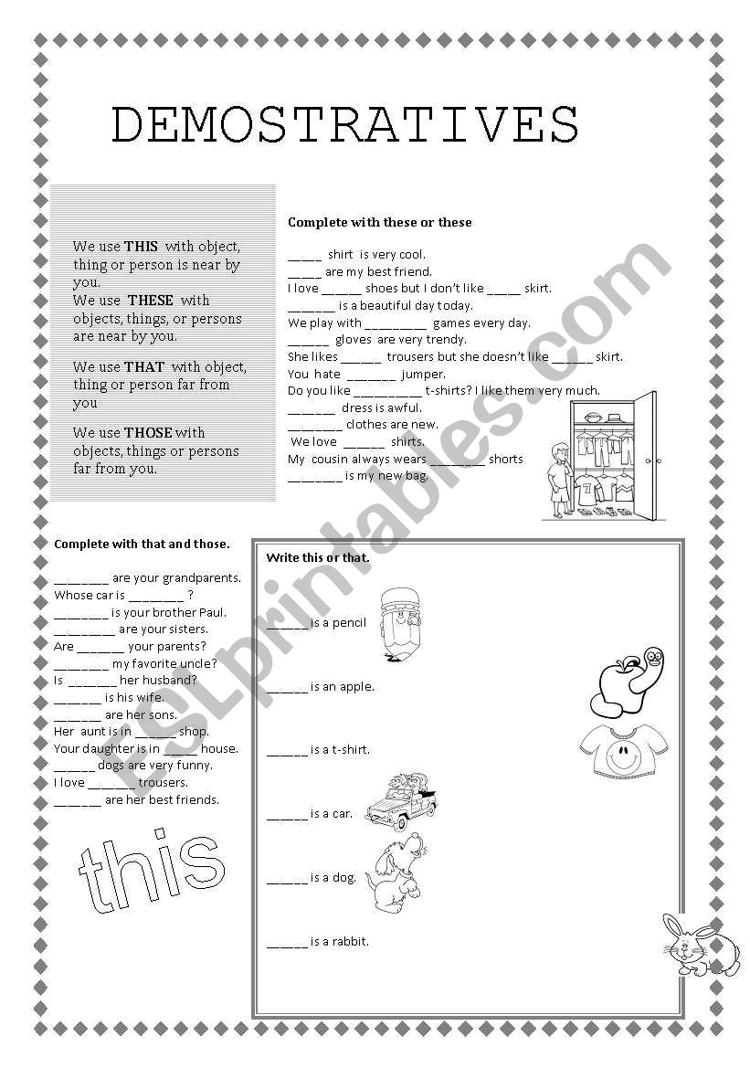 DEMOSTRATIVES worksheet