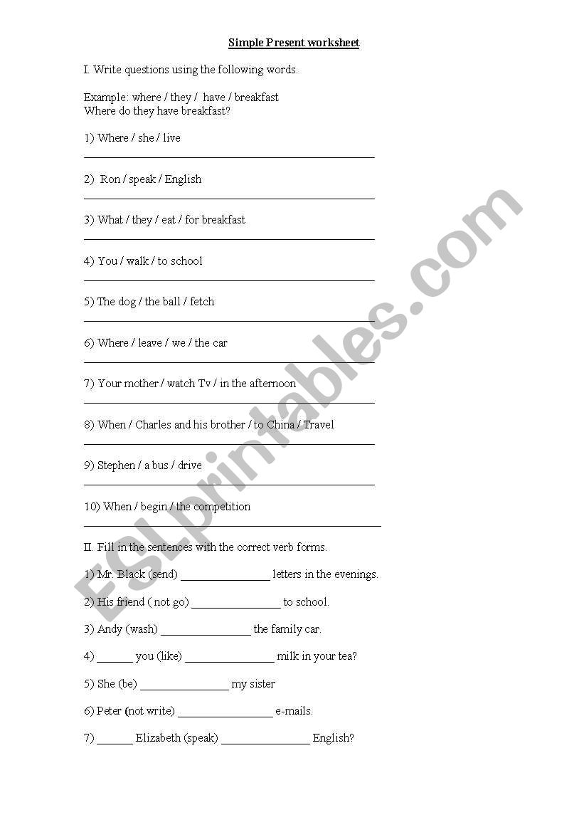 Simple Present worksheet