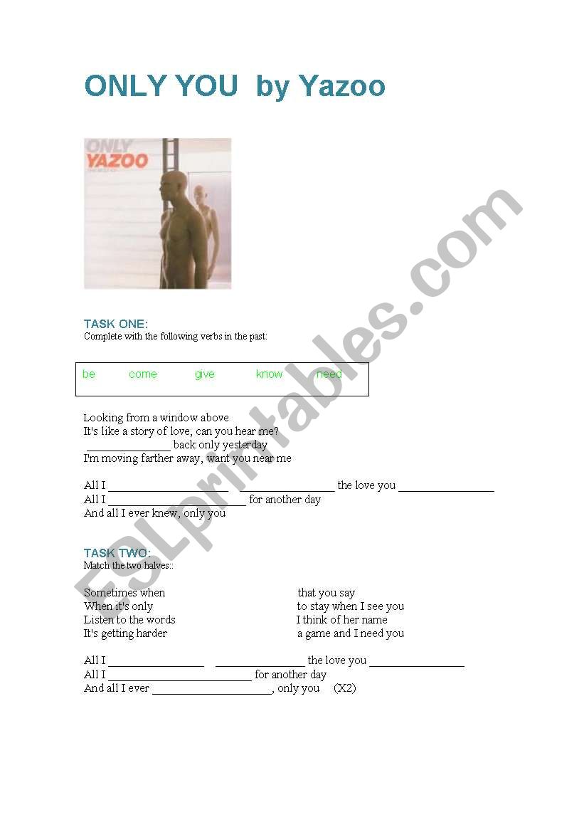 Song: Only you by Yazoo worksheet