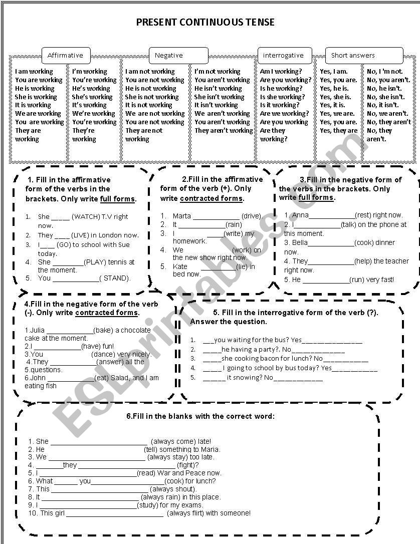 Present Continuous worksheet