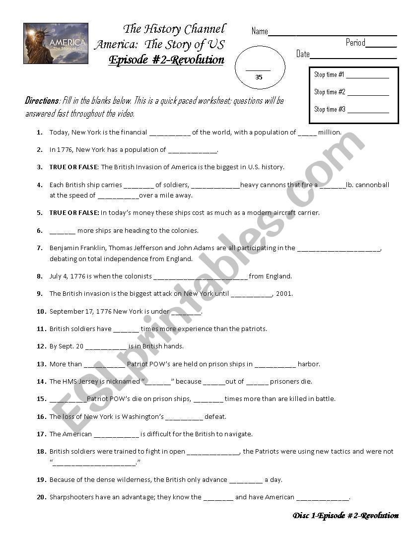 America The Story Of Us Worksheet