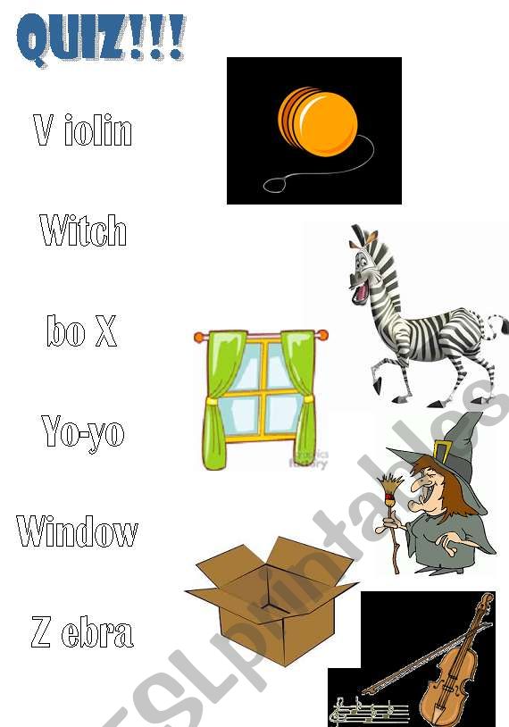 English worksheets alphabet v w x y z