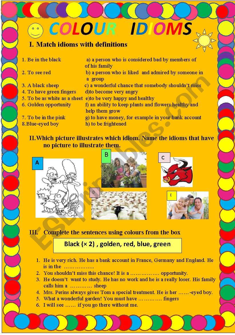 Colour idioms worksheet