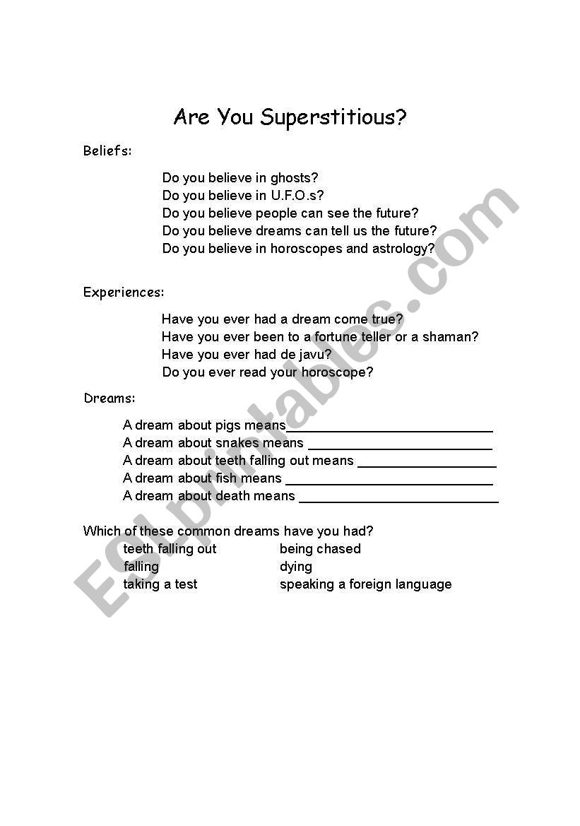 are you superstitious? worksheet