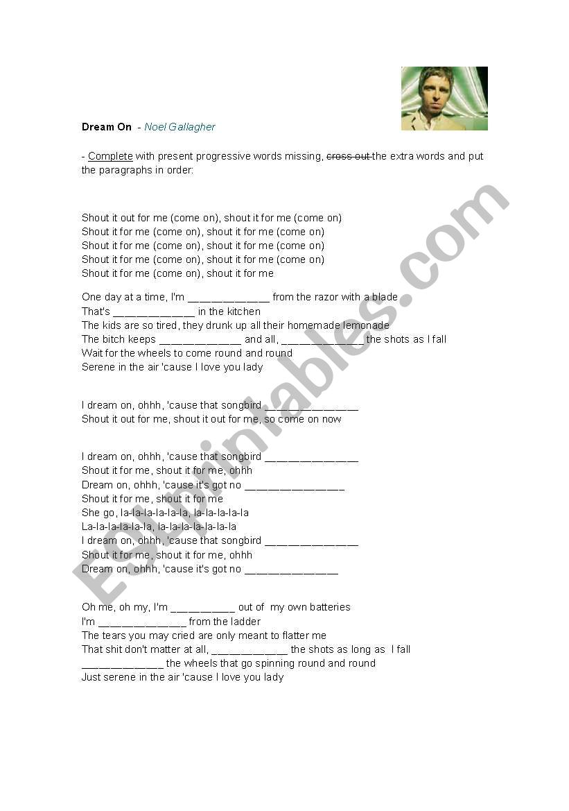 Dream On Noel Gallagher  worksheet