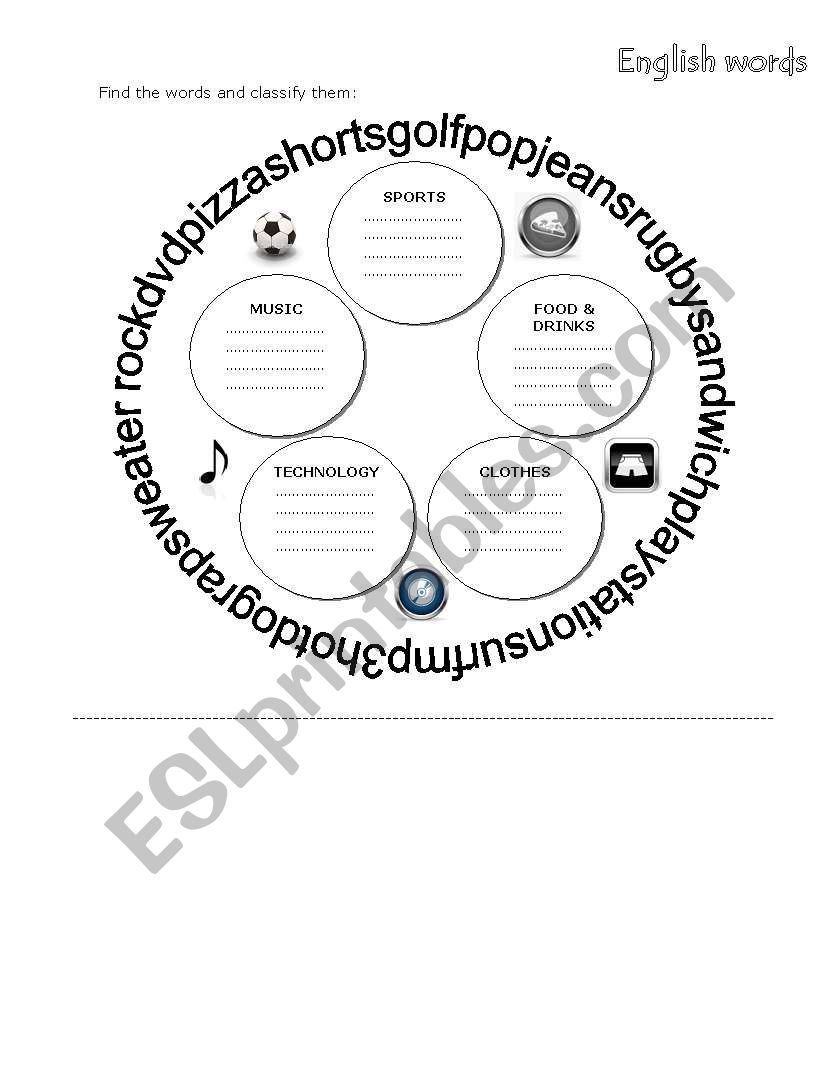 English words worksheet