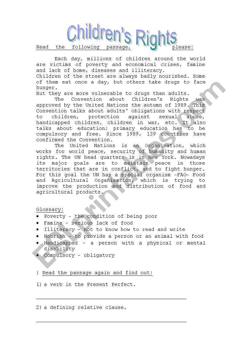ChildrenÂ´s rights worksheet