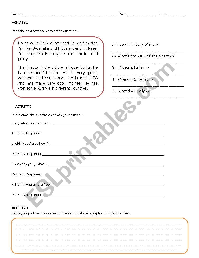 Personal Identification worksheet