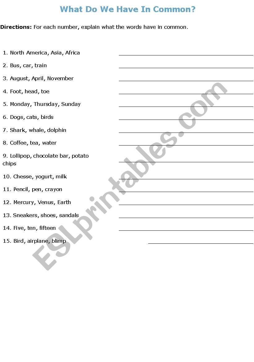 compare them  worksheet