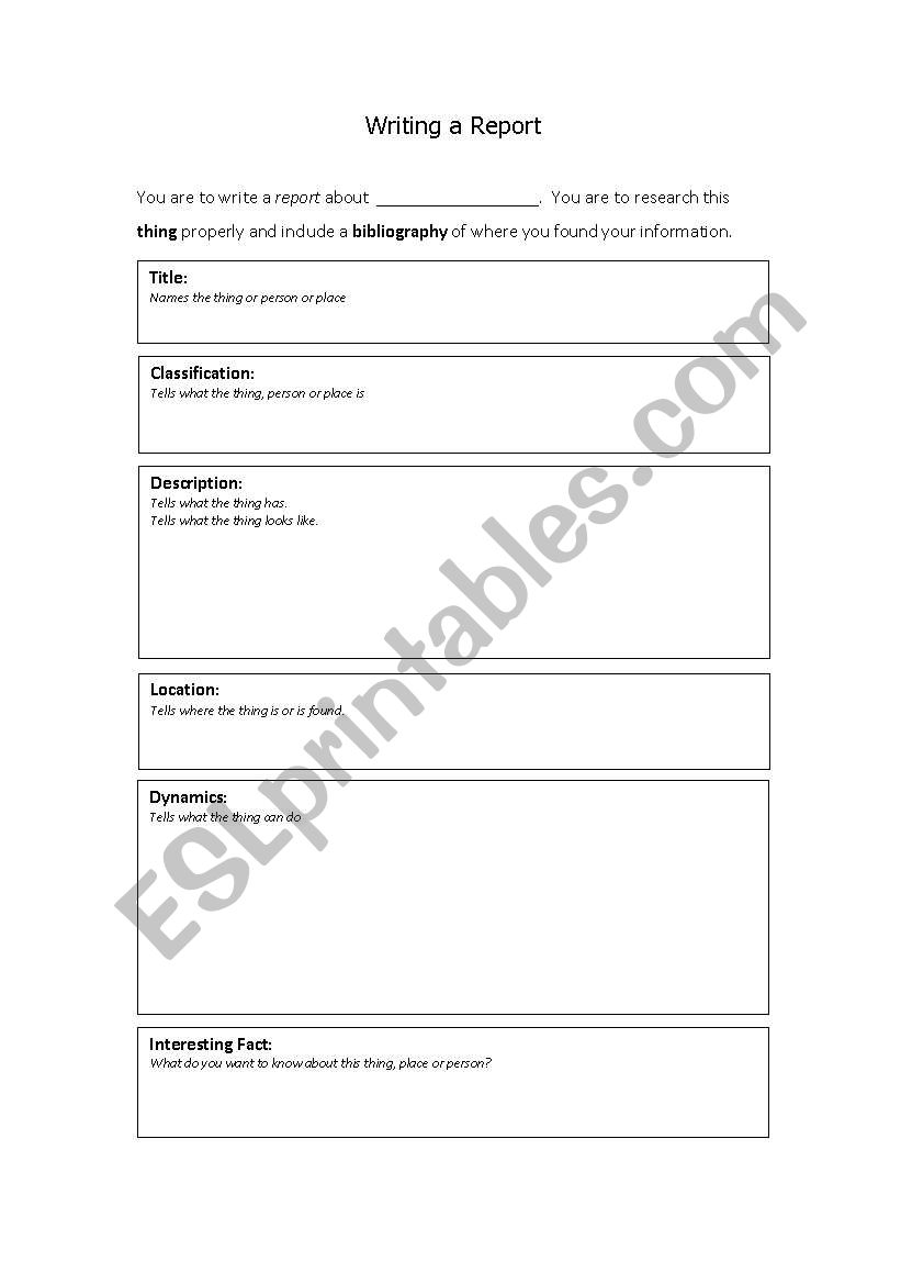 Writing a Report Framework + Rubric