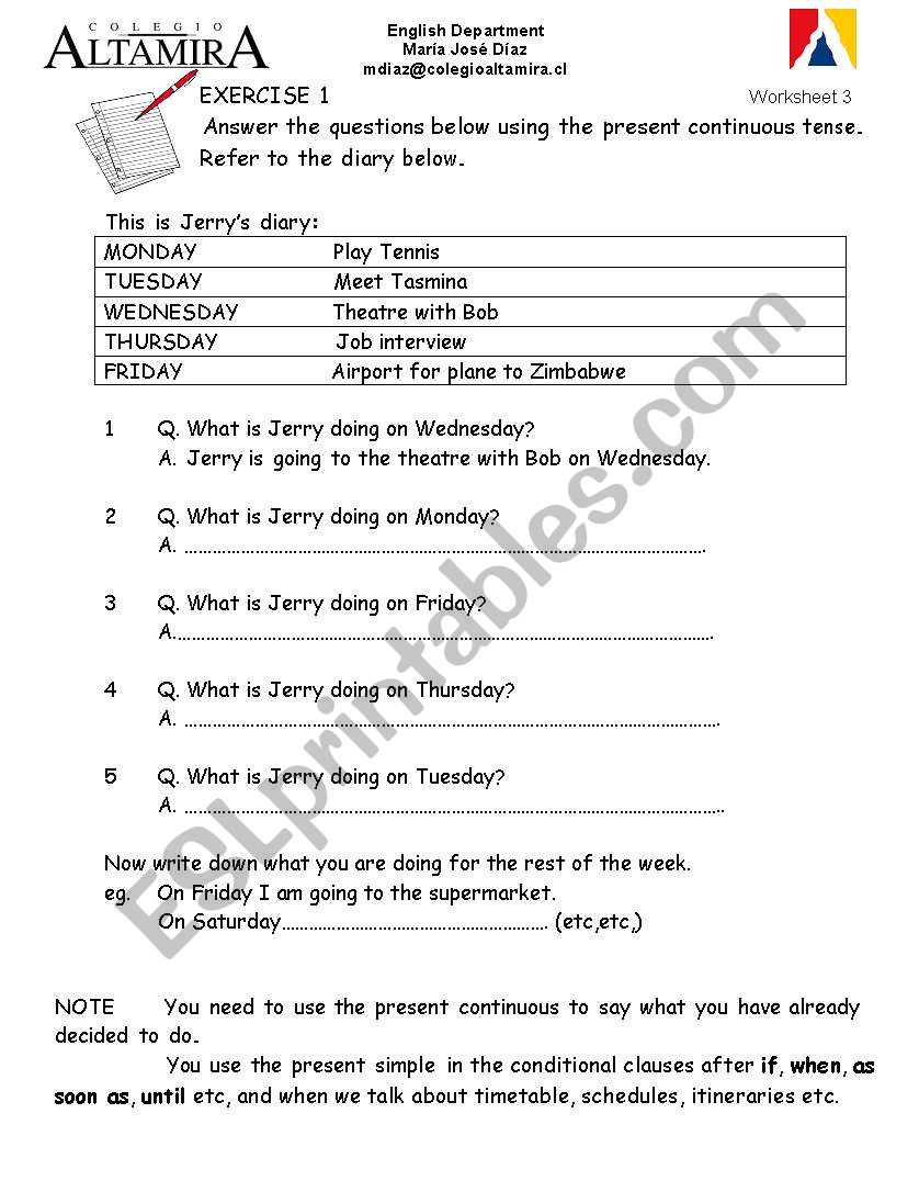 the present progressive  worksheet