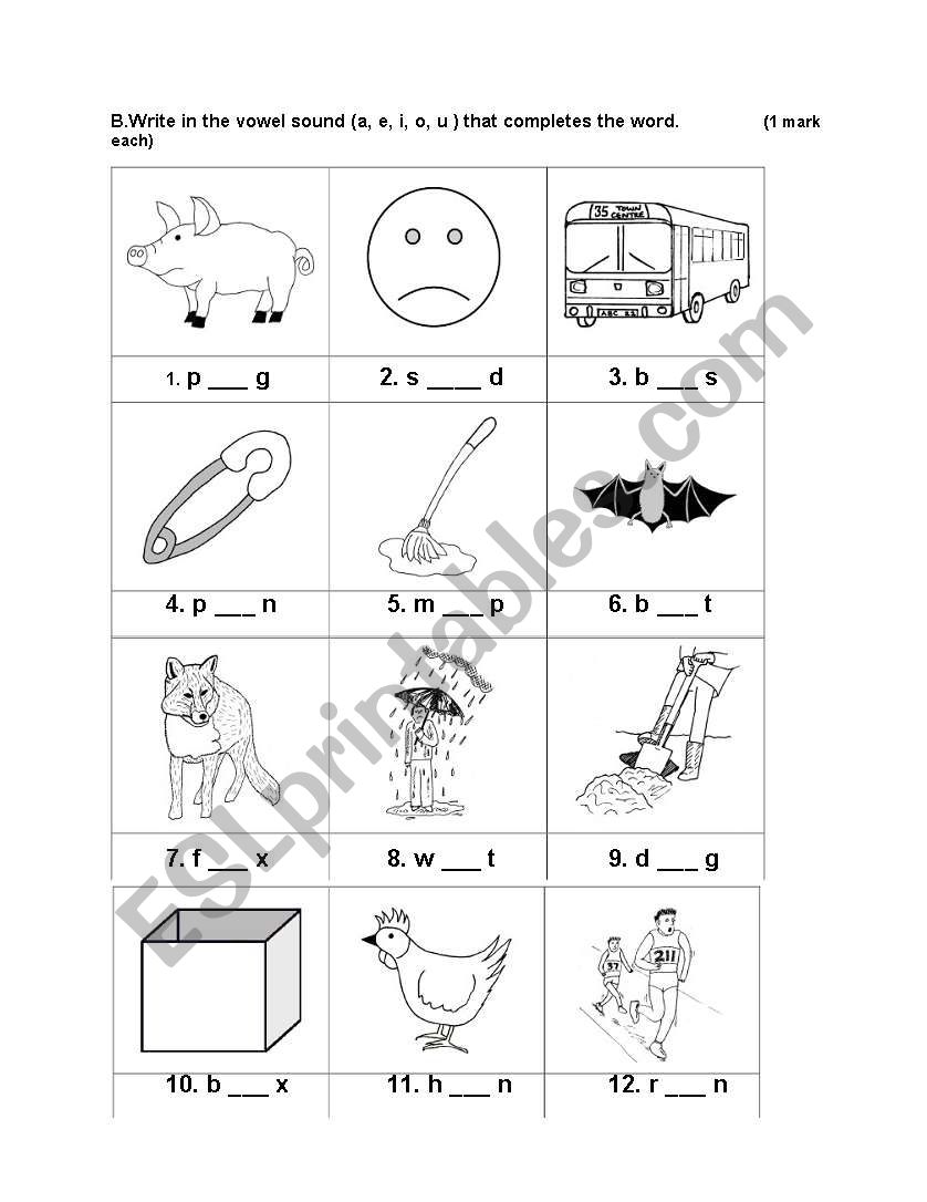 Short Vowel Sounds - Medial Position Quiz