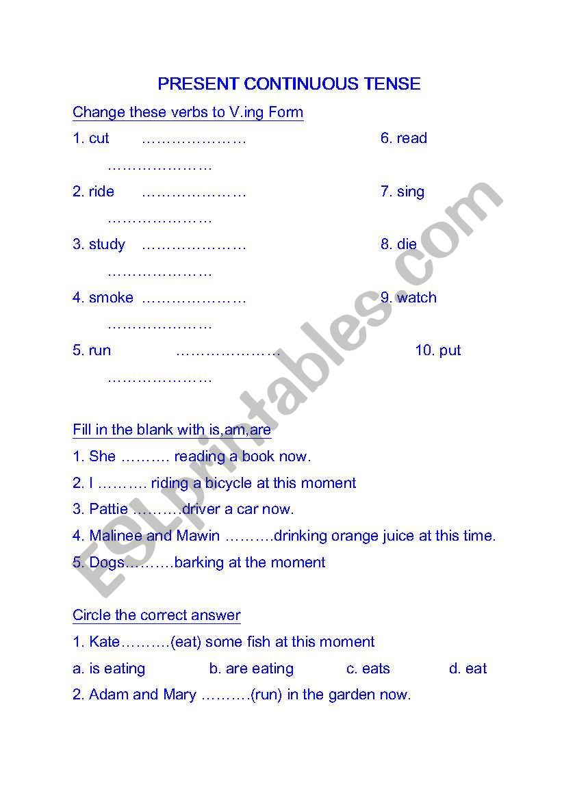 Present Continuous Tense worksheet