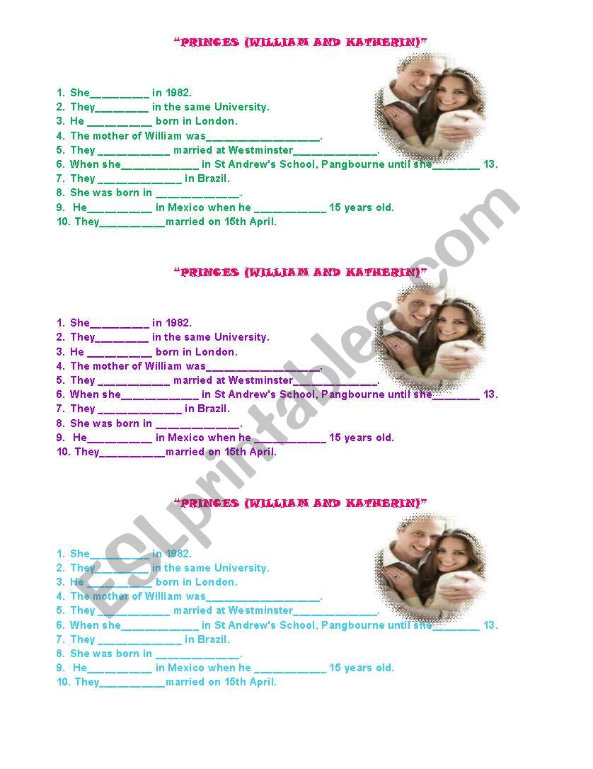 Biographies of Princes worksheet