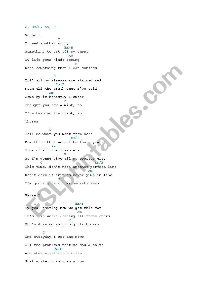 chords secret worksheet