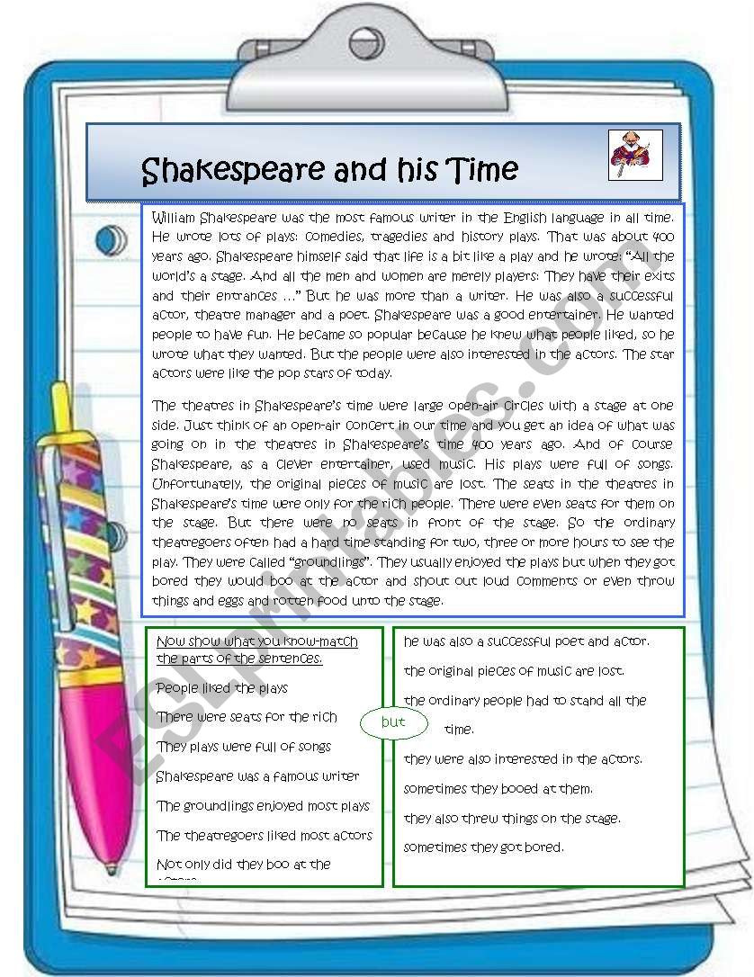 Shakespeare and his Time worksheet