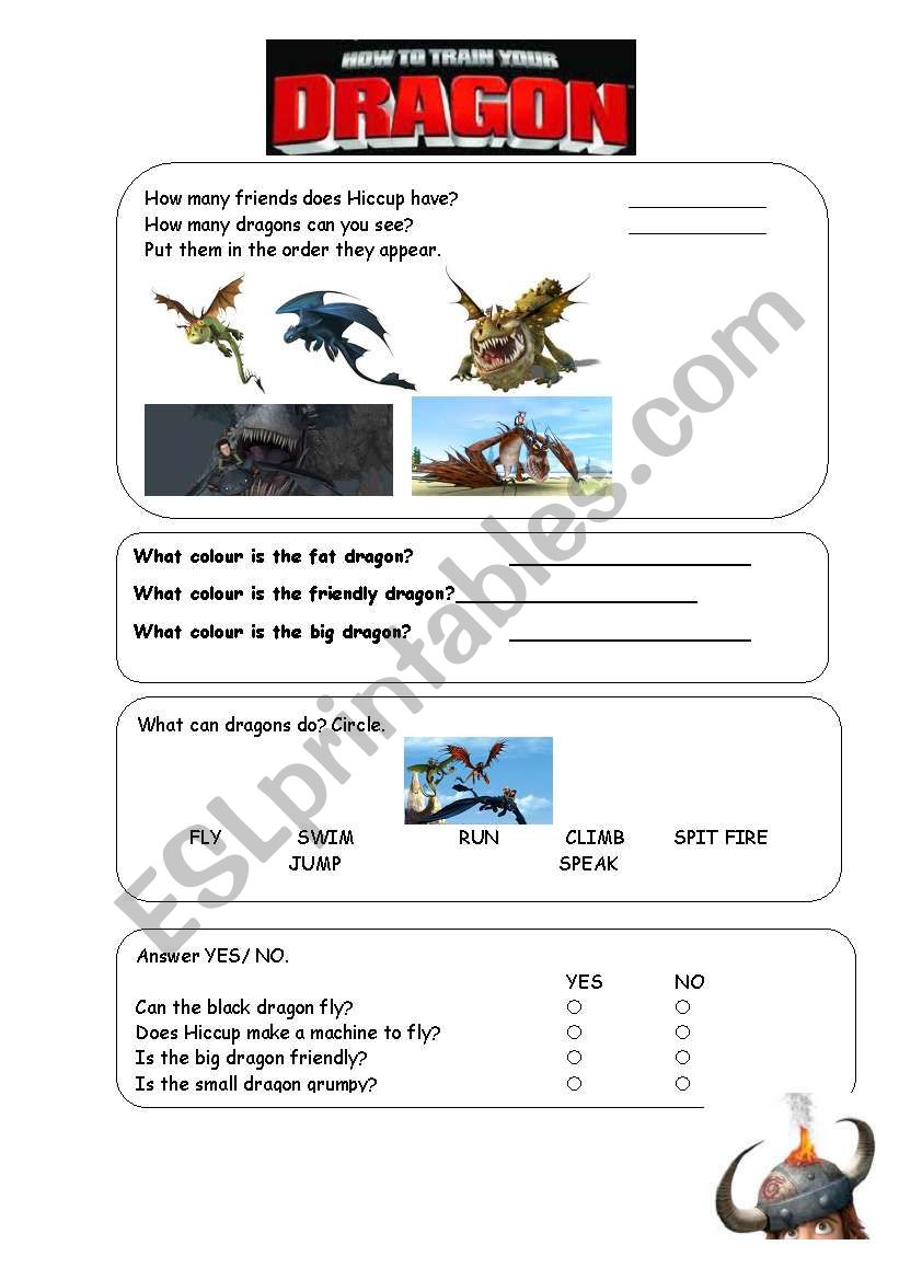 How to Train your Dragon -movie trailer worksheet-