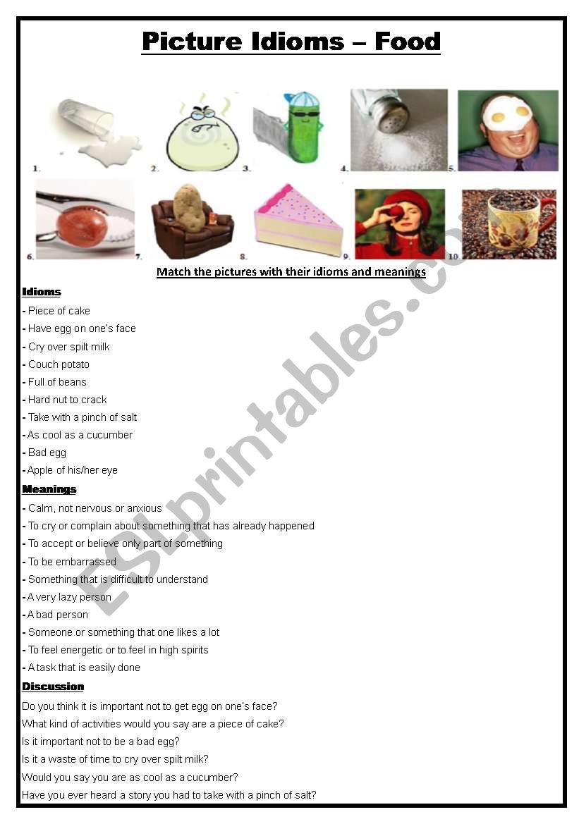 Food Idioms worksheet