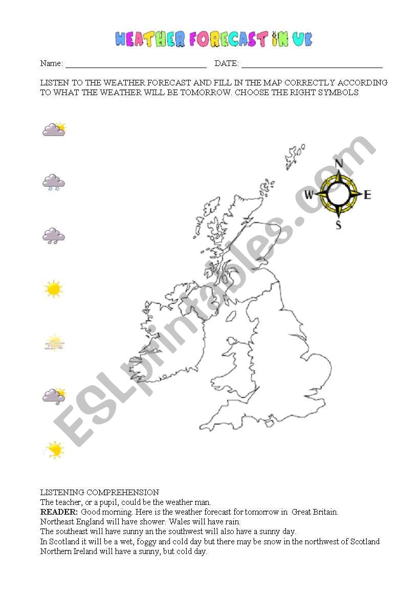 WEATHER FORECAST IN UK worksheet