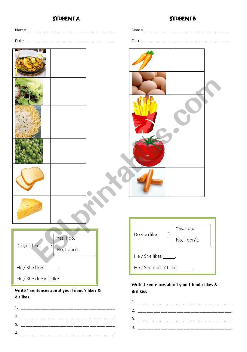 Food survey worksheet