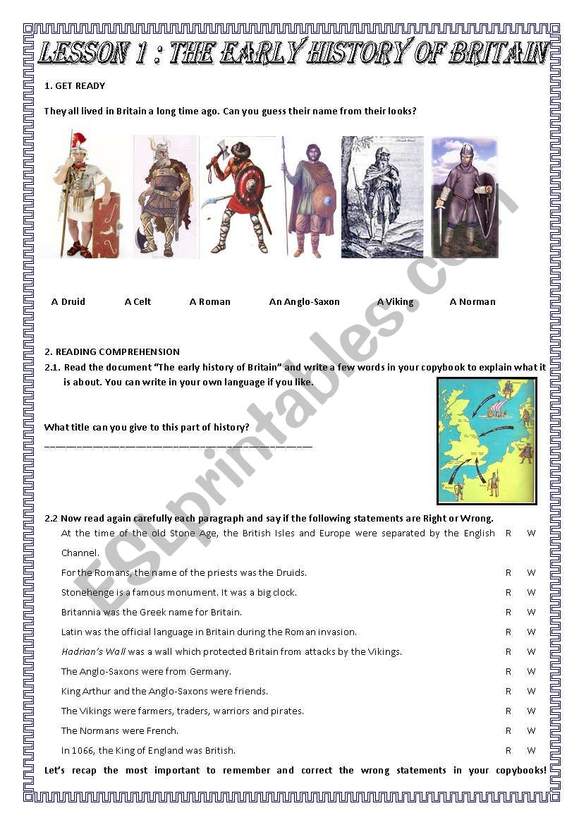 The early history of Britain worksheet