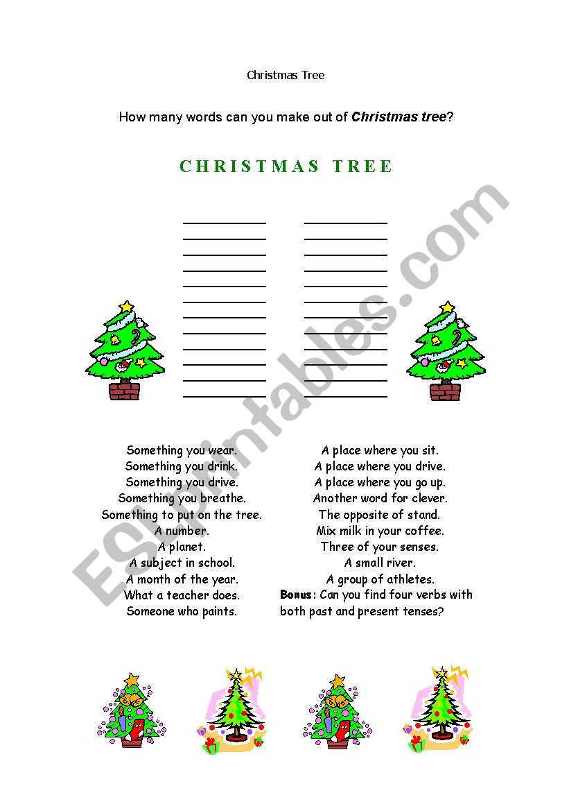 Christmas Tree vocabulary exercise