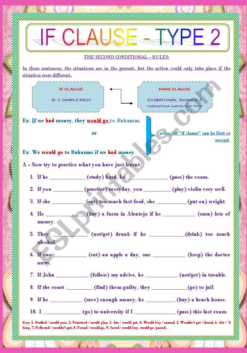 IF CLAUSE - TYPE 2 worksheet