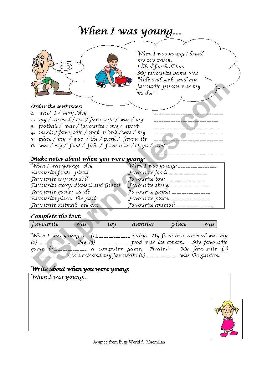 When I was young... worksheet