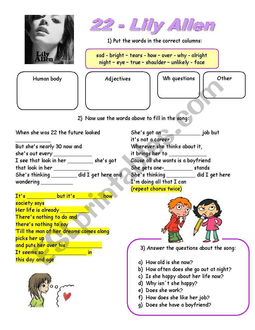 22 - Lily Allen - song with exercises and answer key