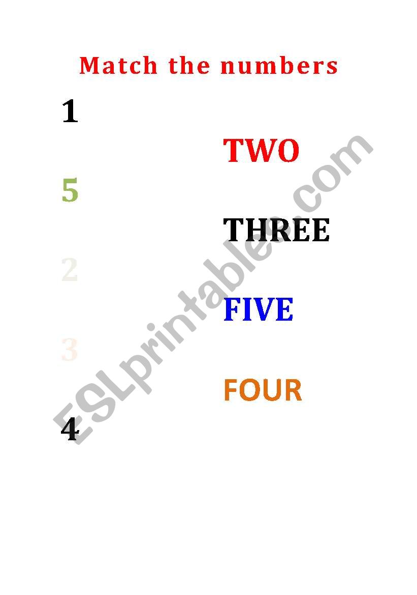 MATCH THE NUMBERS worksheet