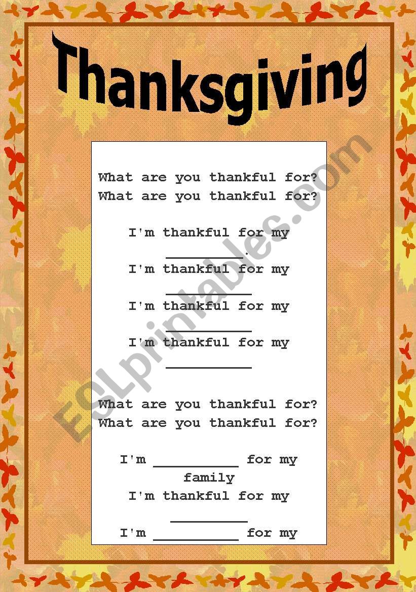 THANKSGIVING SONG worksheet